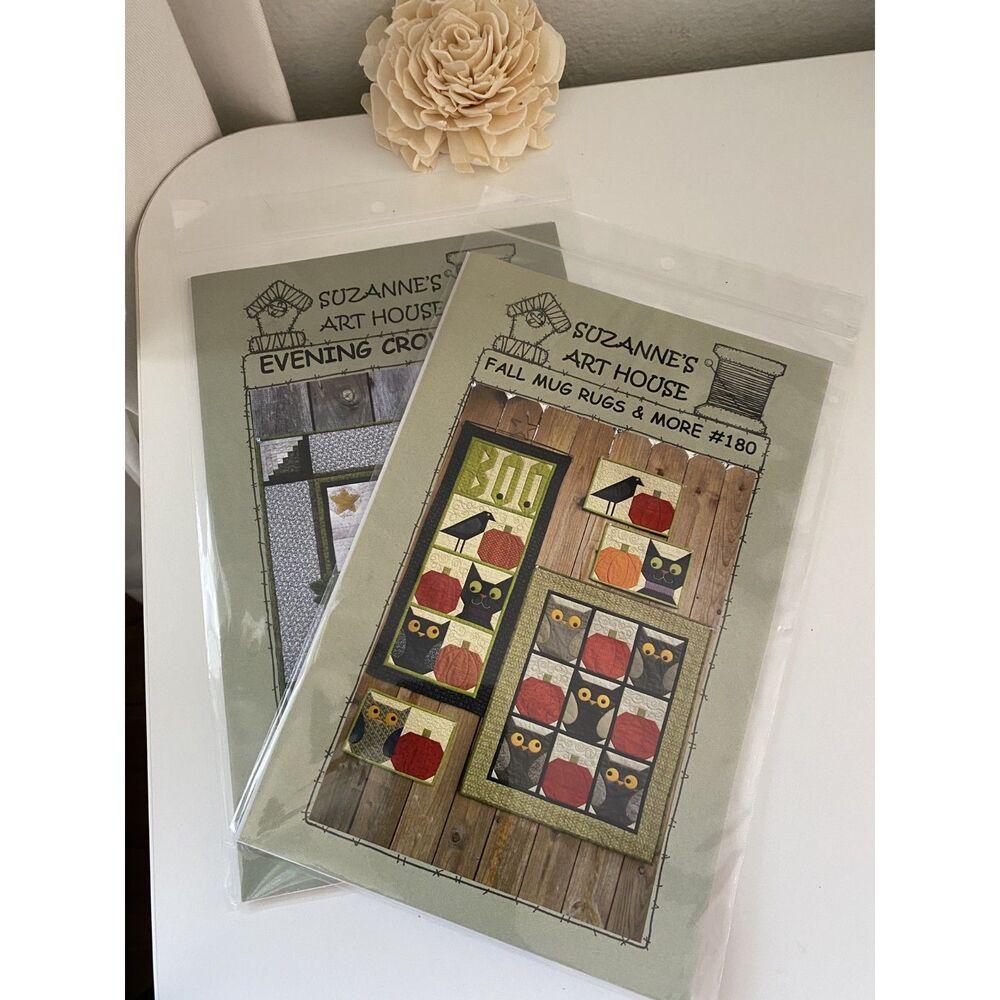 Suzanne's Art House Quilt Patterns Lot 2 Fall Mug Rugs 180 Evening Crow 201 New